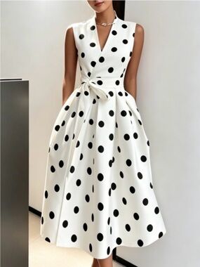 Boutique Satin Polka Dot Wrap Dress New